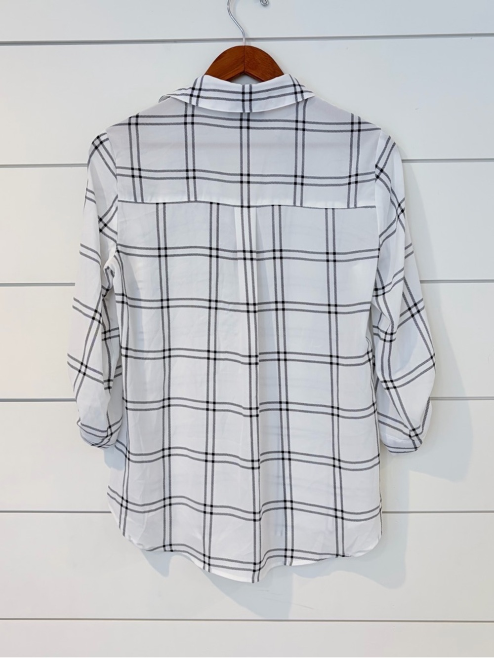 Fortune + Ivy Plaid Button Down Blouse M Minimalist Officecore Clean Girl Top - Picture 4 of 9
